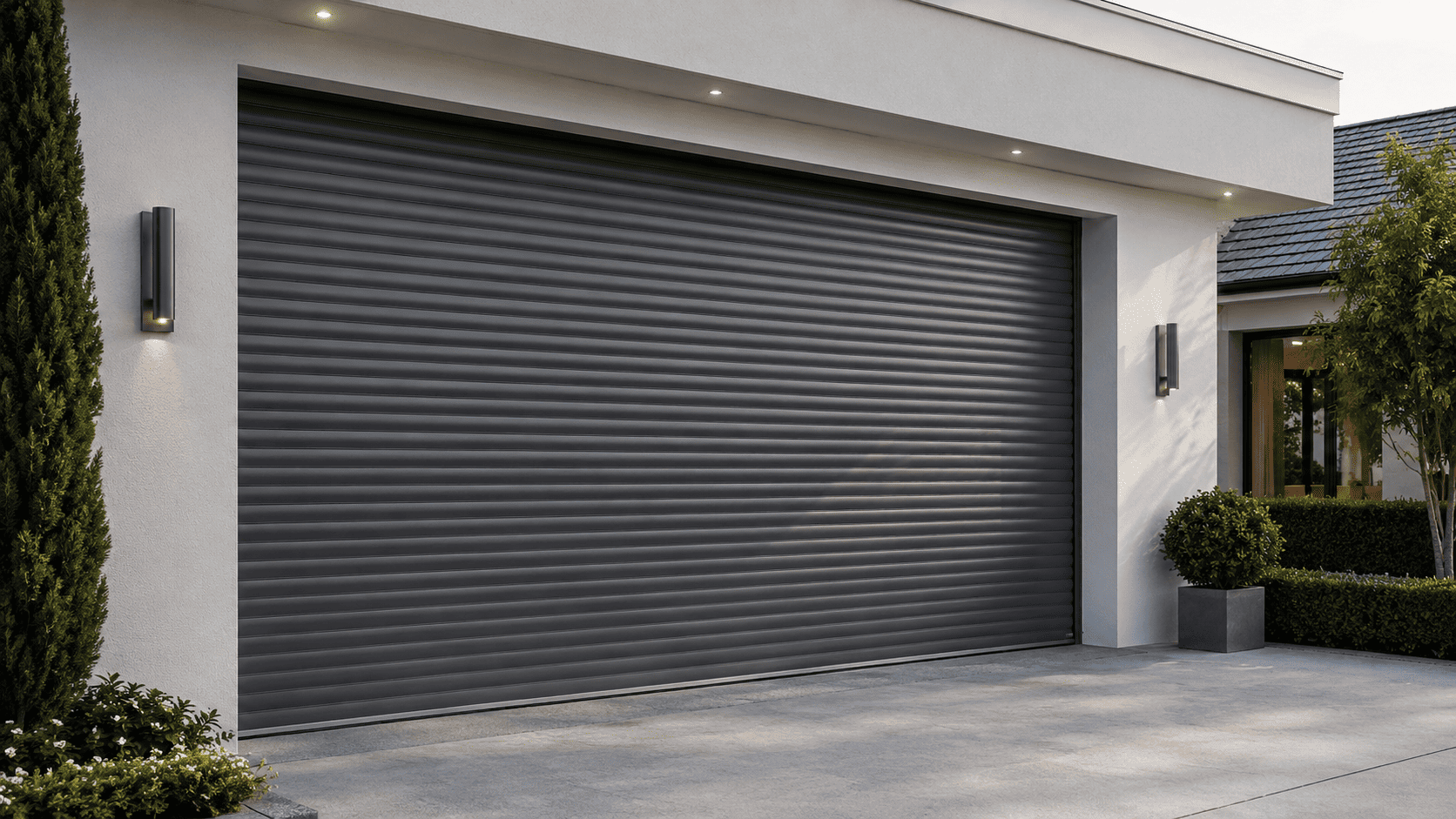 Freshly installed modern garage door — Asheville